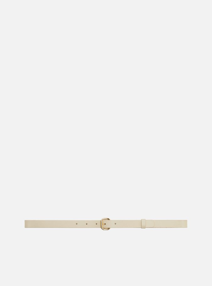 Cinto Off White Couro Fino Fivela Arredondada