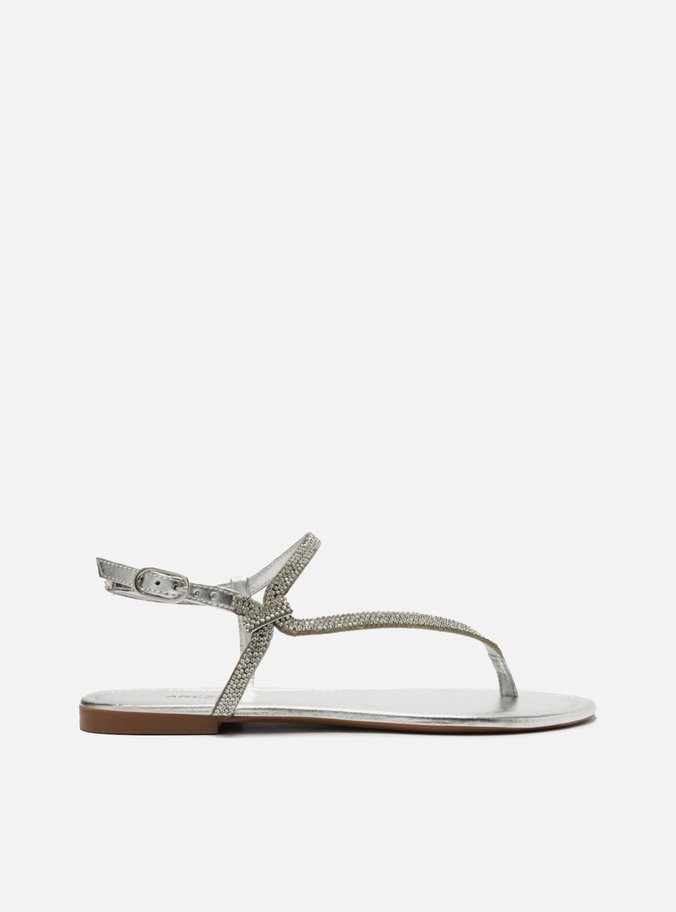 Sandália Rasteira Prata Tira Lateral Strass