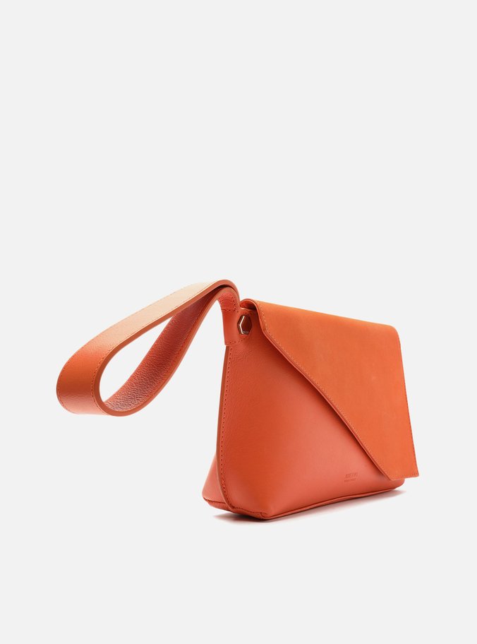 Bolsa Clutch Laranja Couro Média Geométrica