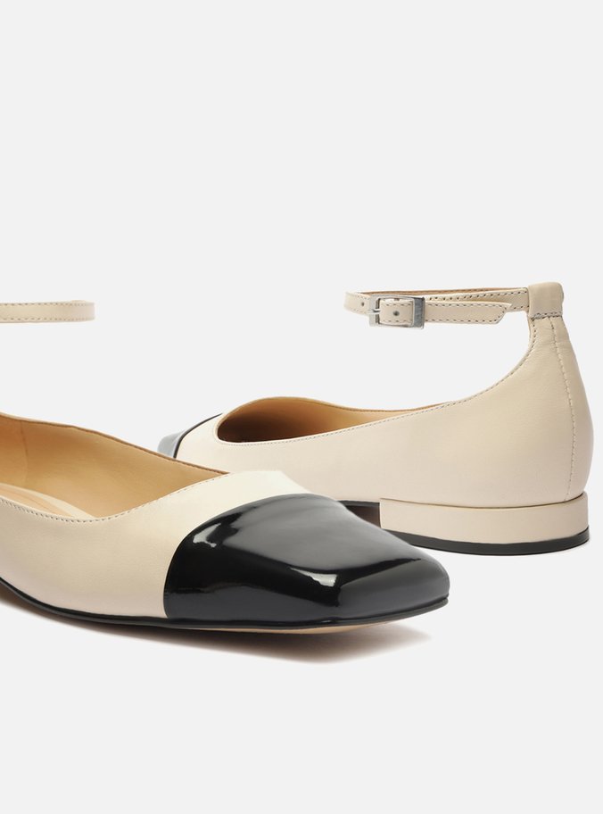 Sapatilha Boneca Branca Couro Cap Toe Fivela