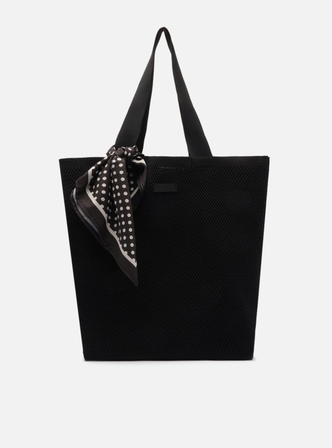 Bolsa Shopping Preta Crochê Grande Lenço Brizza
