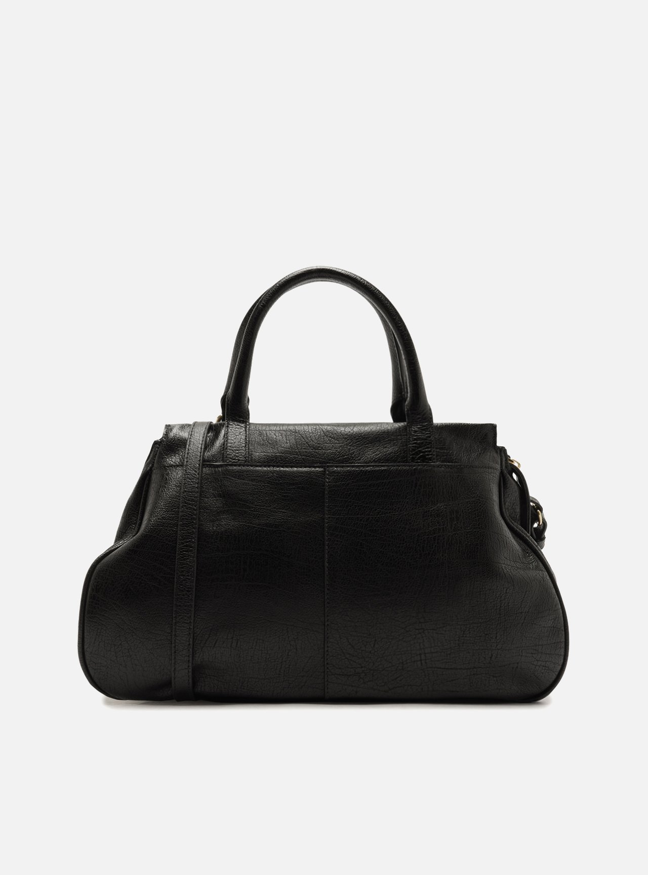 Bolsa Tote Preta Couro Grande Metais — foto 3