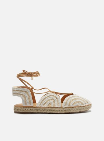Espadrille Natural Bordada Rasteira Amarração
