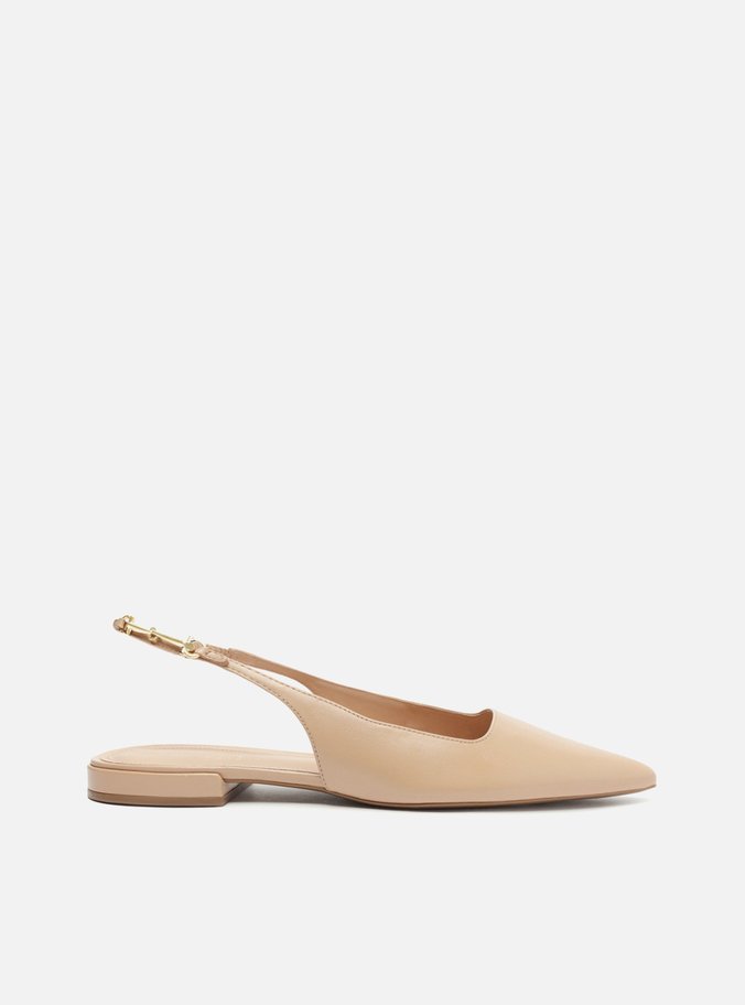 Sapatilha Bege Couro Slingback Detalhe Metal