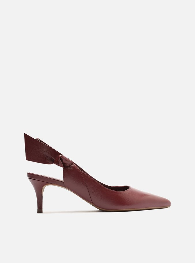 Scarpin Vinho Couro Salto Fino Slingback Nó