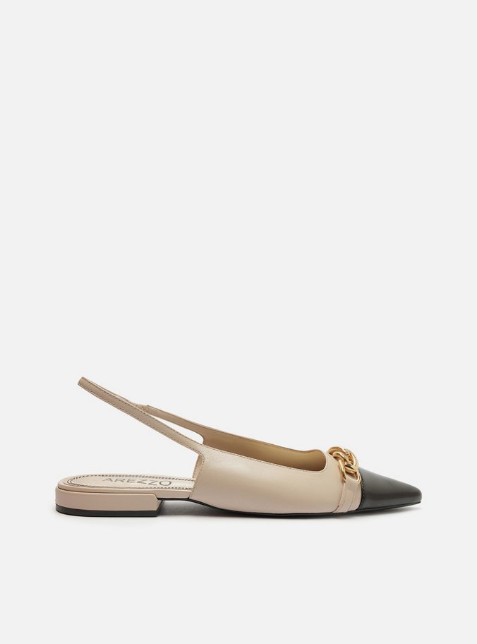 Sapatilha Off-White Couro Bico Fino Slingback Branca