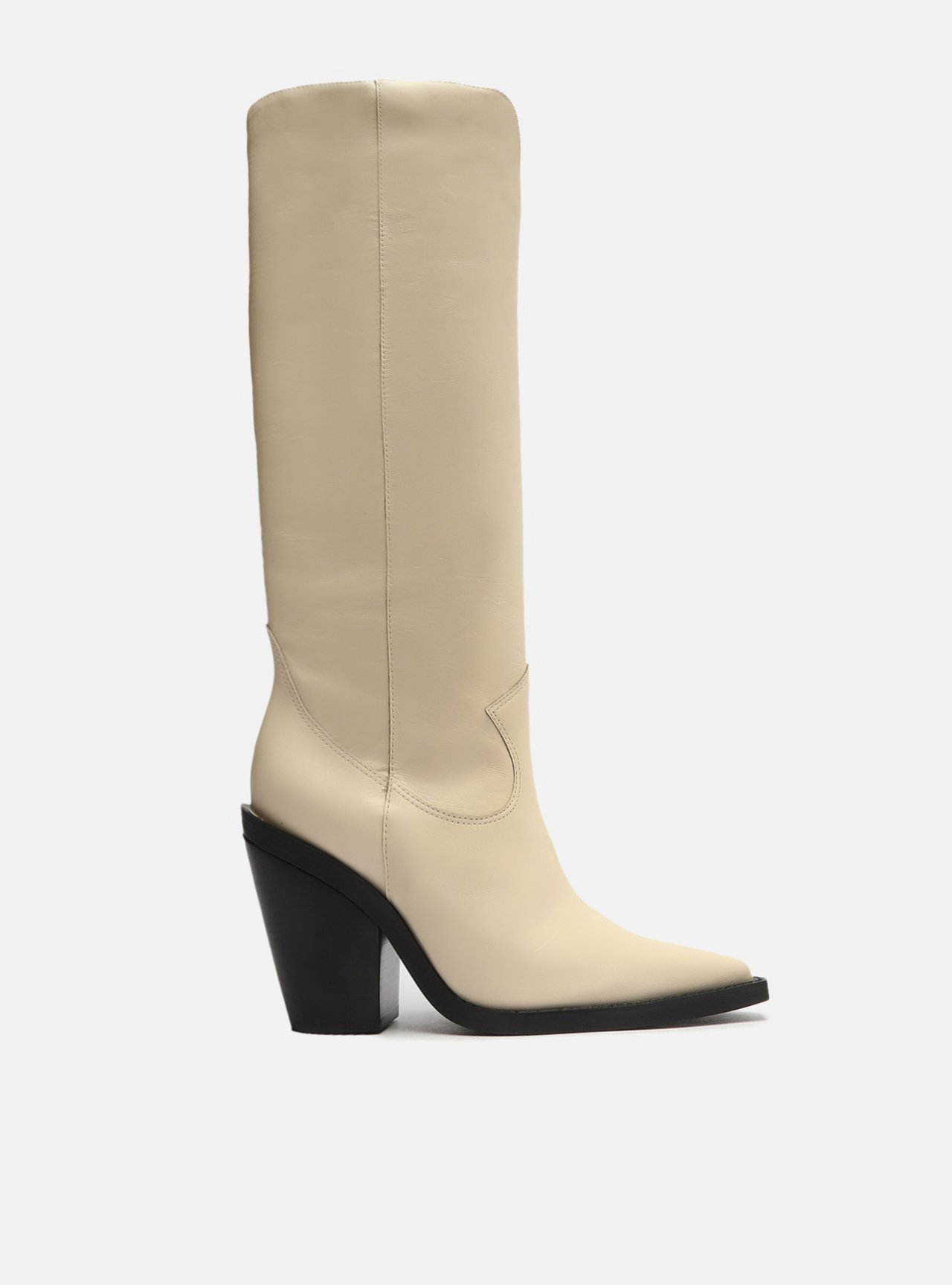 Bota Off White Couro Cano Longo Bloco Western Arezzo