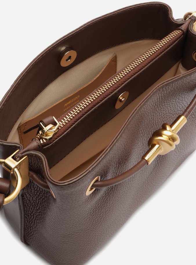 Bolsa Tiracolo Marrom Dark Couro Helena Pequena Nó