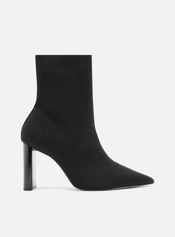 Bota Skinny Preta Knit Cano Médio Salto Bloco