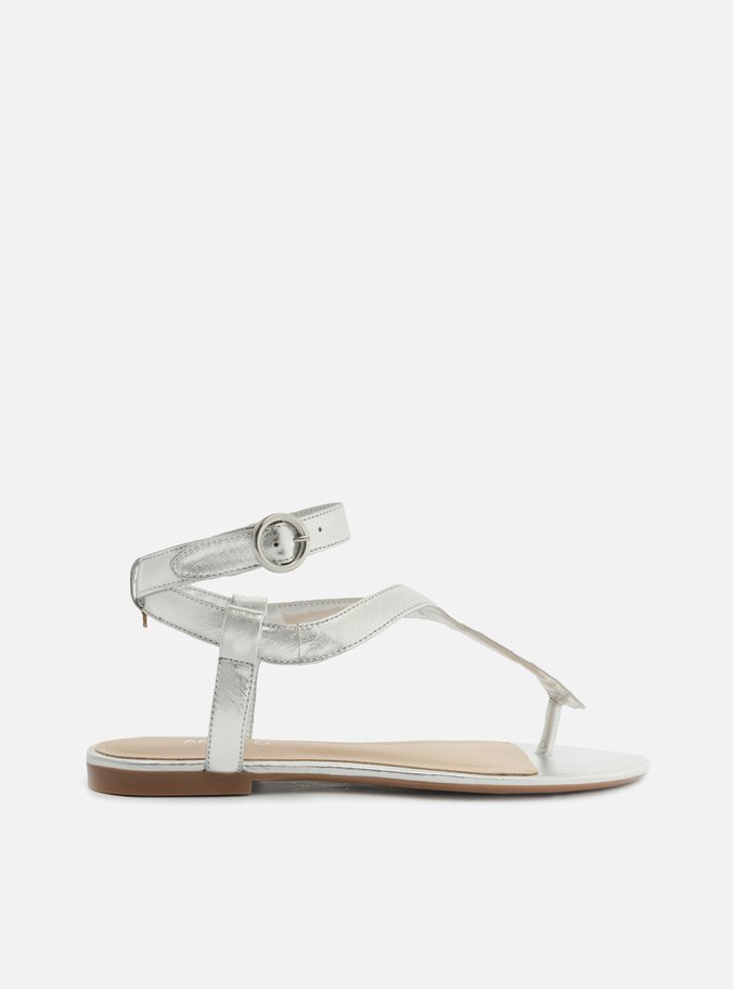 Sandália Rasteira Prata Couro Tira Snake Arezzo