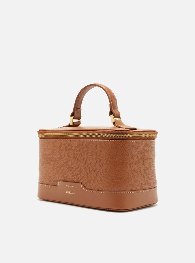 Necessaire Marrom Caramel Couro  Redonda