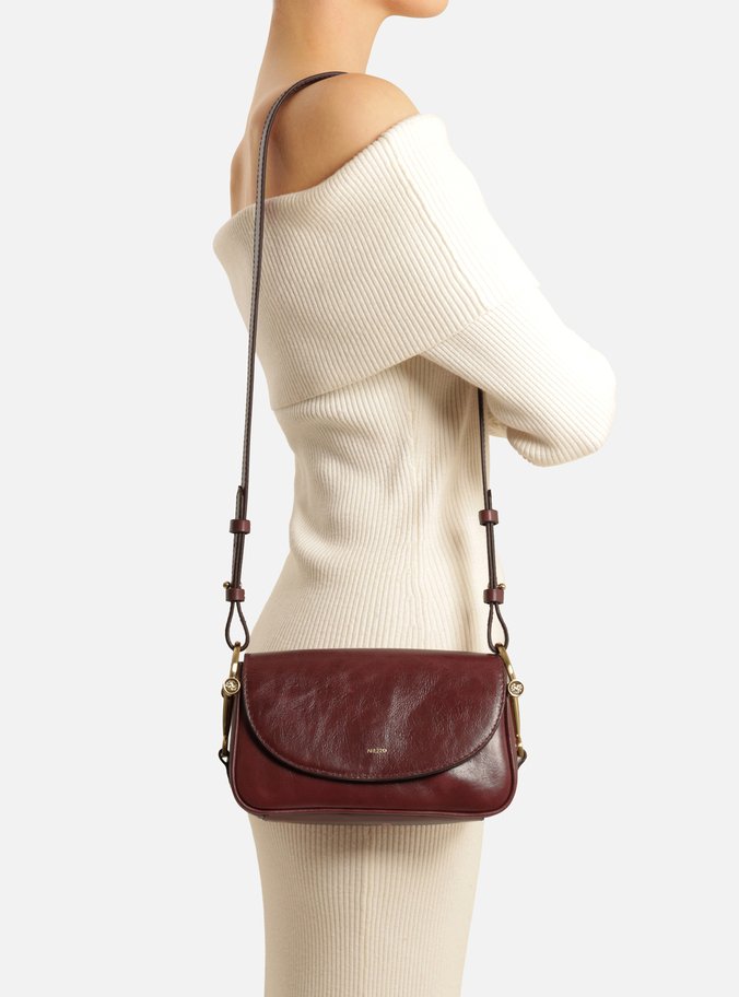 Bolsa Tiracolo Bordô Couro Pequena Metais Alça