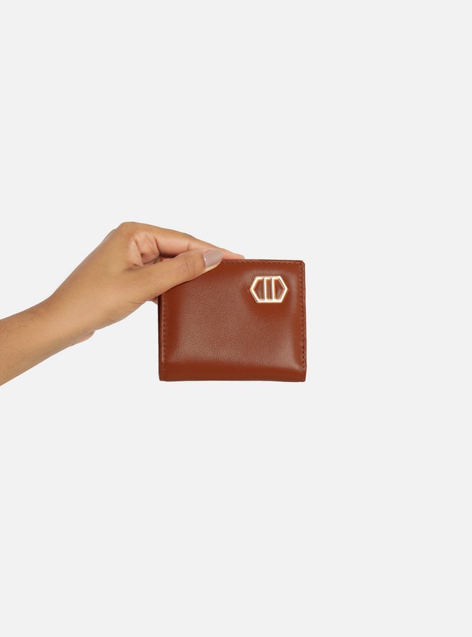 Carteira Marrom Couro Pequena Quadrada Metal