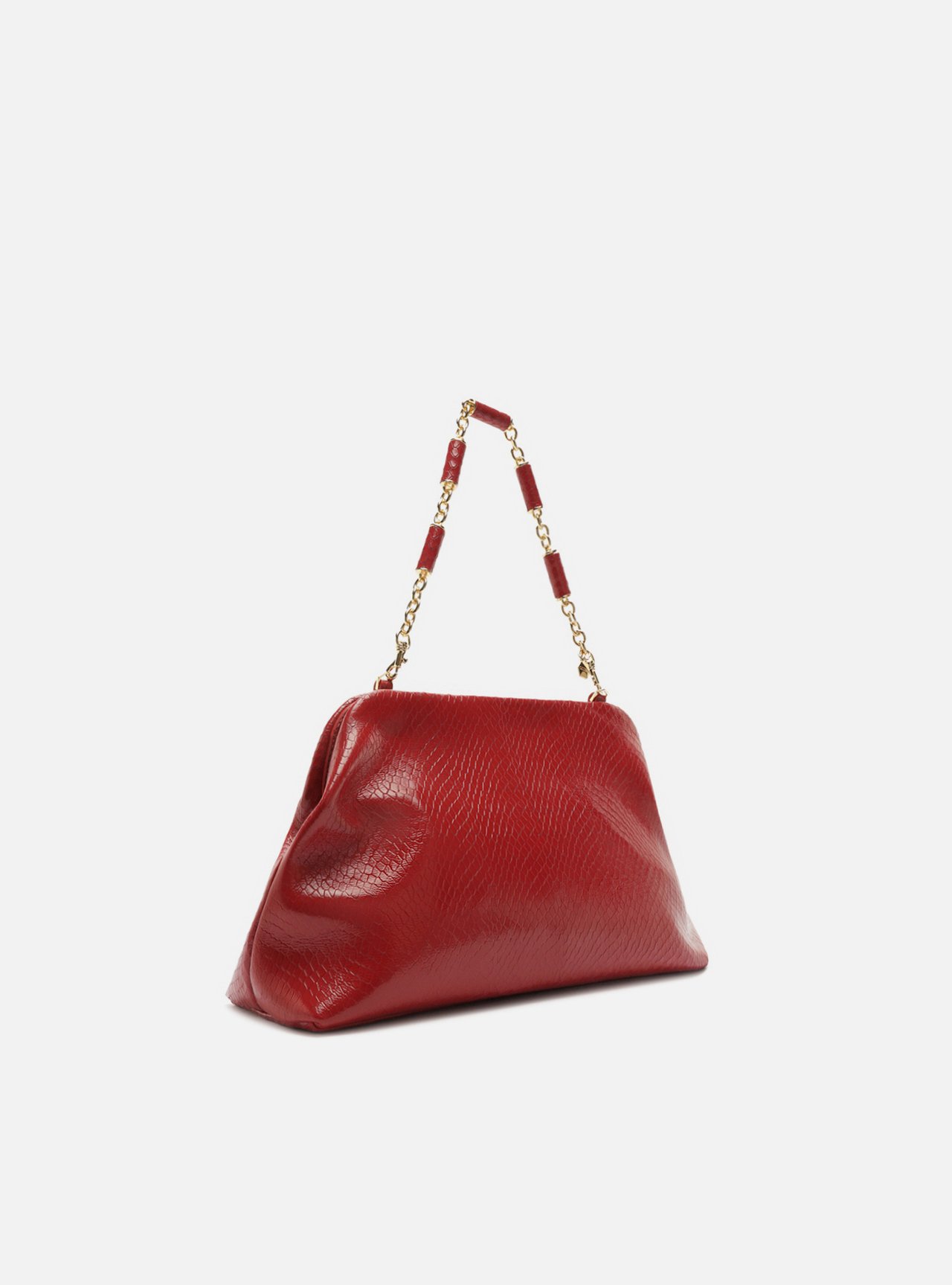 Bolsa Clutch Vermelha Couro Média Snake Corrente — foto 5