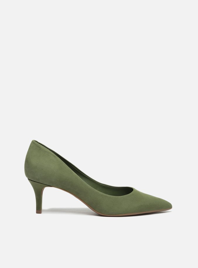 Scarpin Verde Nobuck Salto Baixo Fino