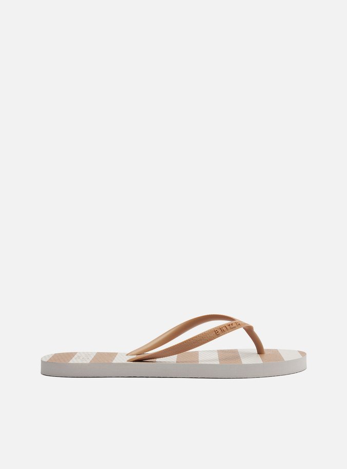 Chinelo de Dedo Marrom e Branco Listras Brizza