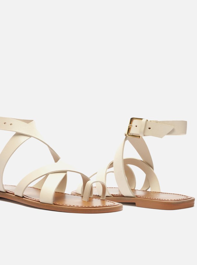 Sandália Rasteira Off-White Tiras Cruzadas