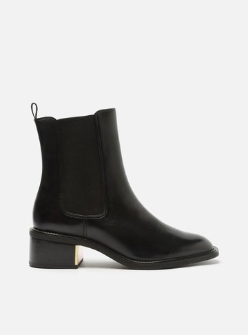 Bota Preta Couro Cano Curto Elástico Metal