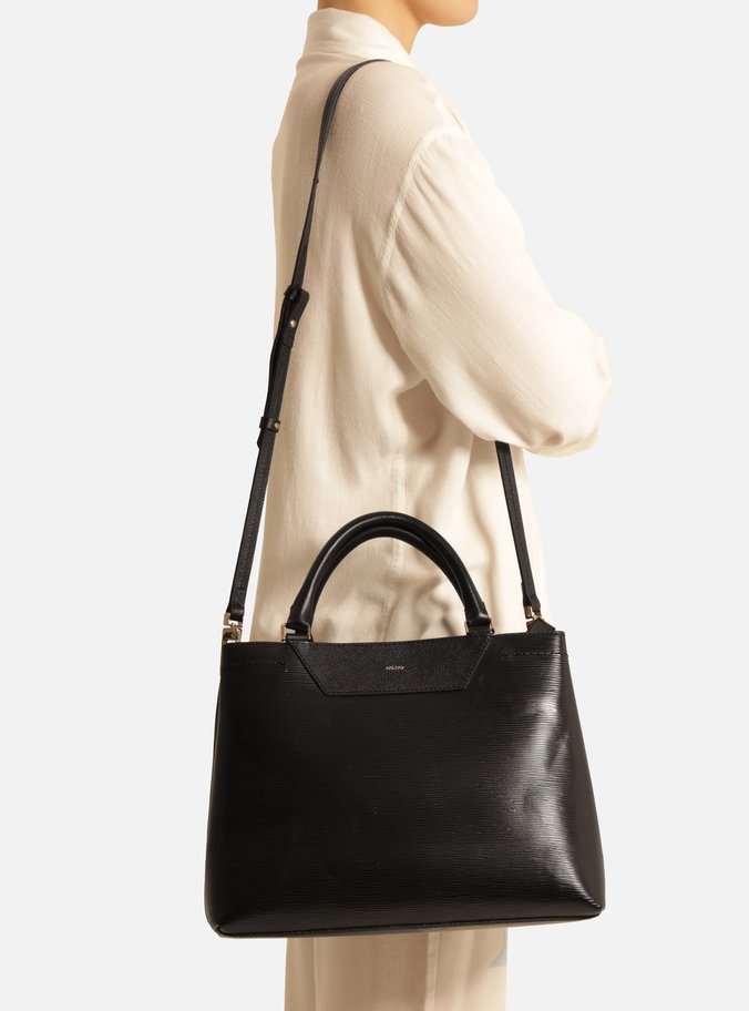 Bolsa Tote Preta Couro Textura Grande