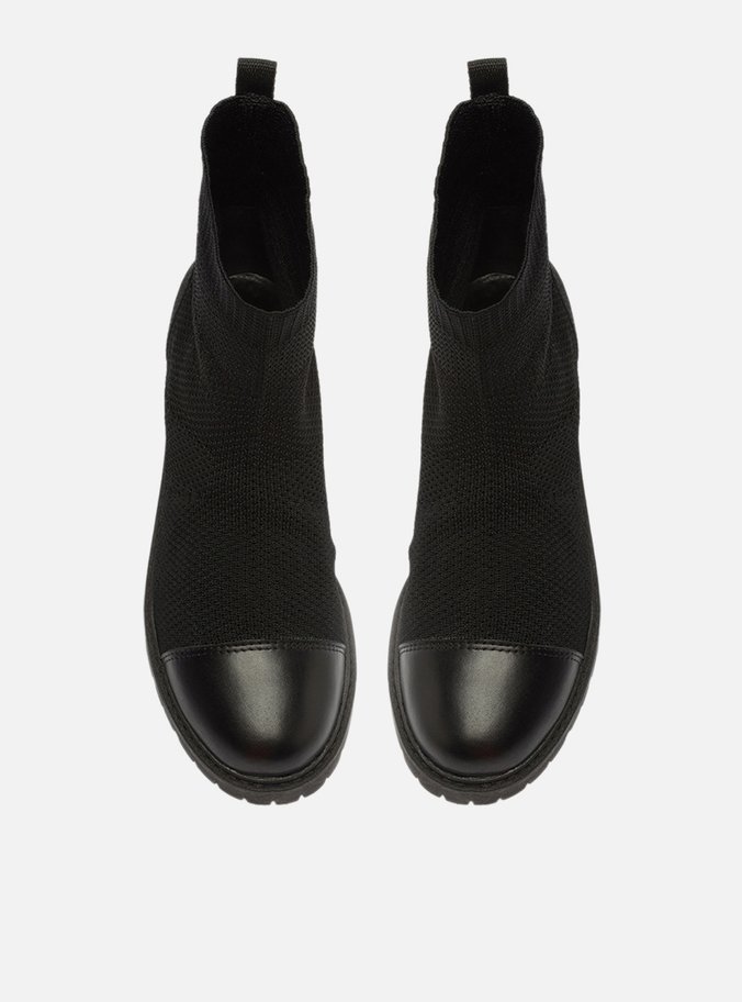 Bota Preta Knit Cano Médio Tratorada Easy