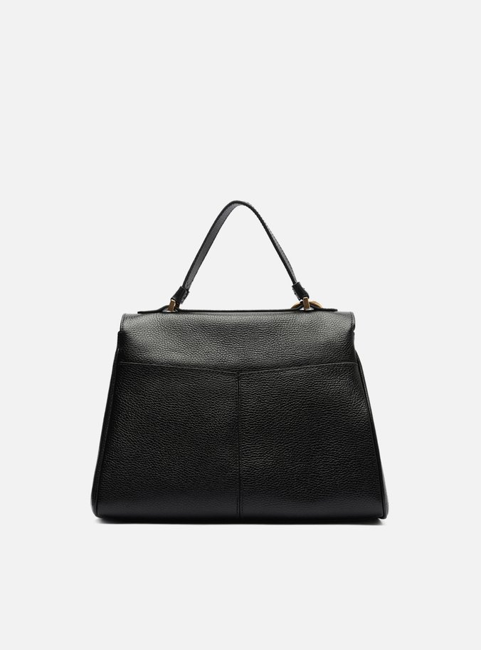 Bolsa Satchel Preta Couro Média Lenço