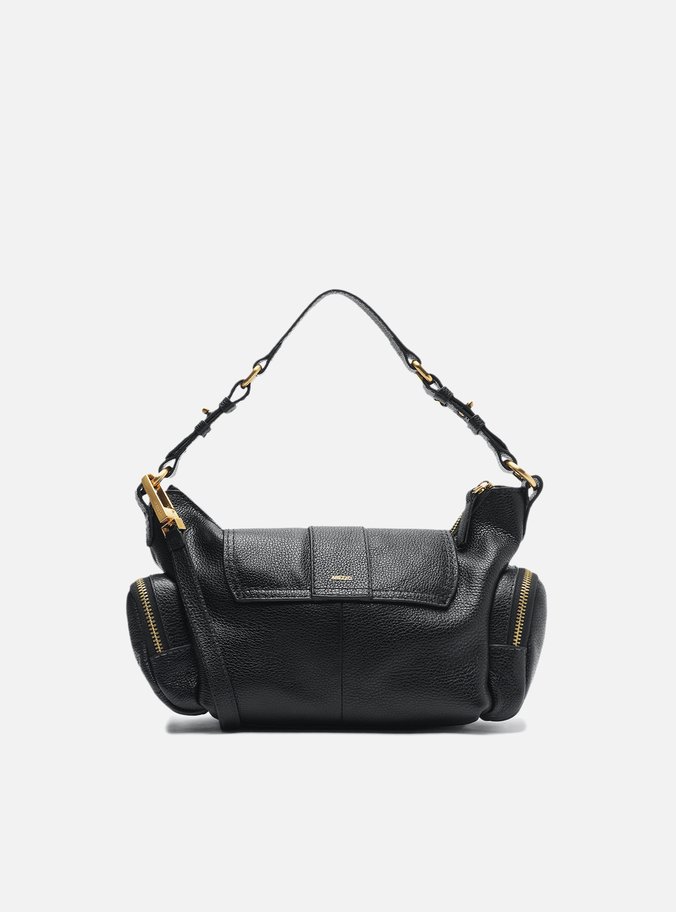 Bolsa Tiracolo Preta Couro Média Bolsos