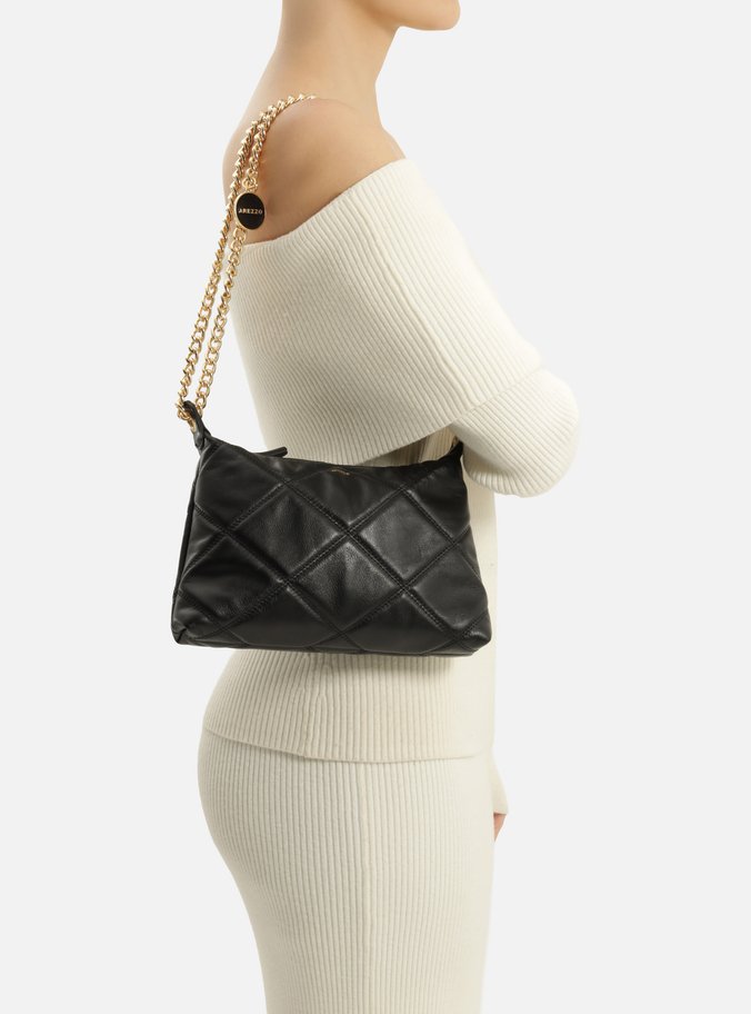 Bolsa Tiracolo Preta Couro Matelassê Pequena Corrente