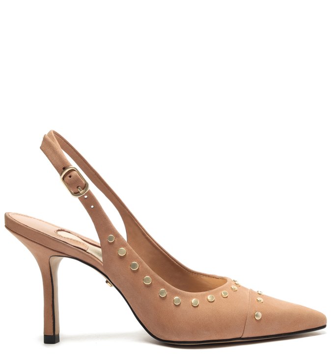 Scarpin Bege Nobuck Salto Fino Slingback