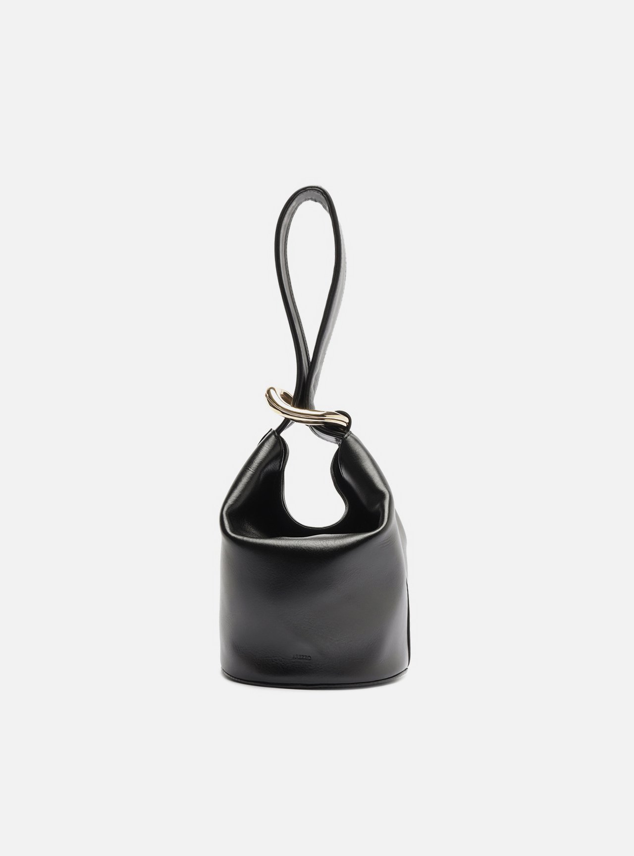 Bolsa Bucket Preta Pequena Alça Larga Couro Metais — foto 6