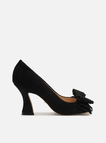 Peep Toe Preto Camurça Salto Médio Laço