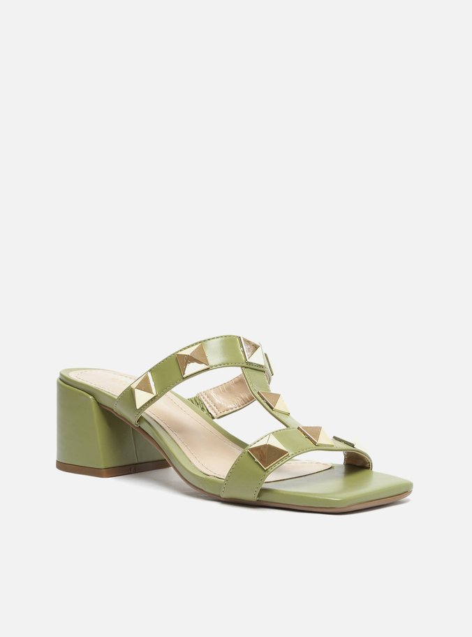 Mule Salto Bloco Verde Studs