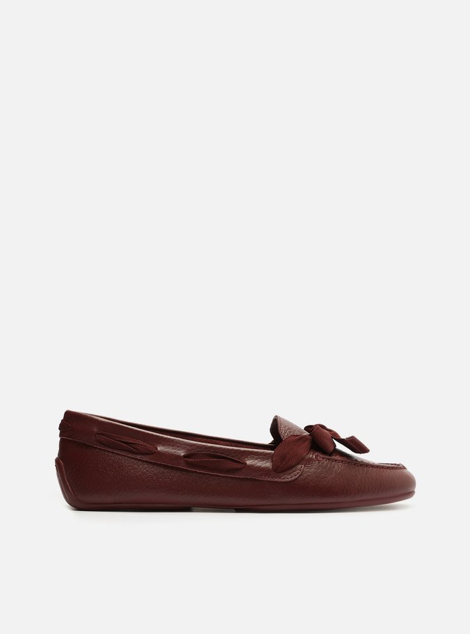 Mocassim Vinho Couro Laço Gorgurão