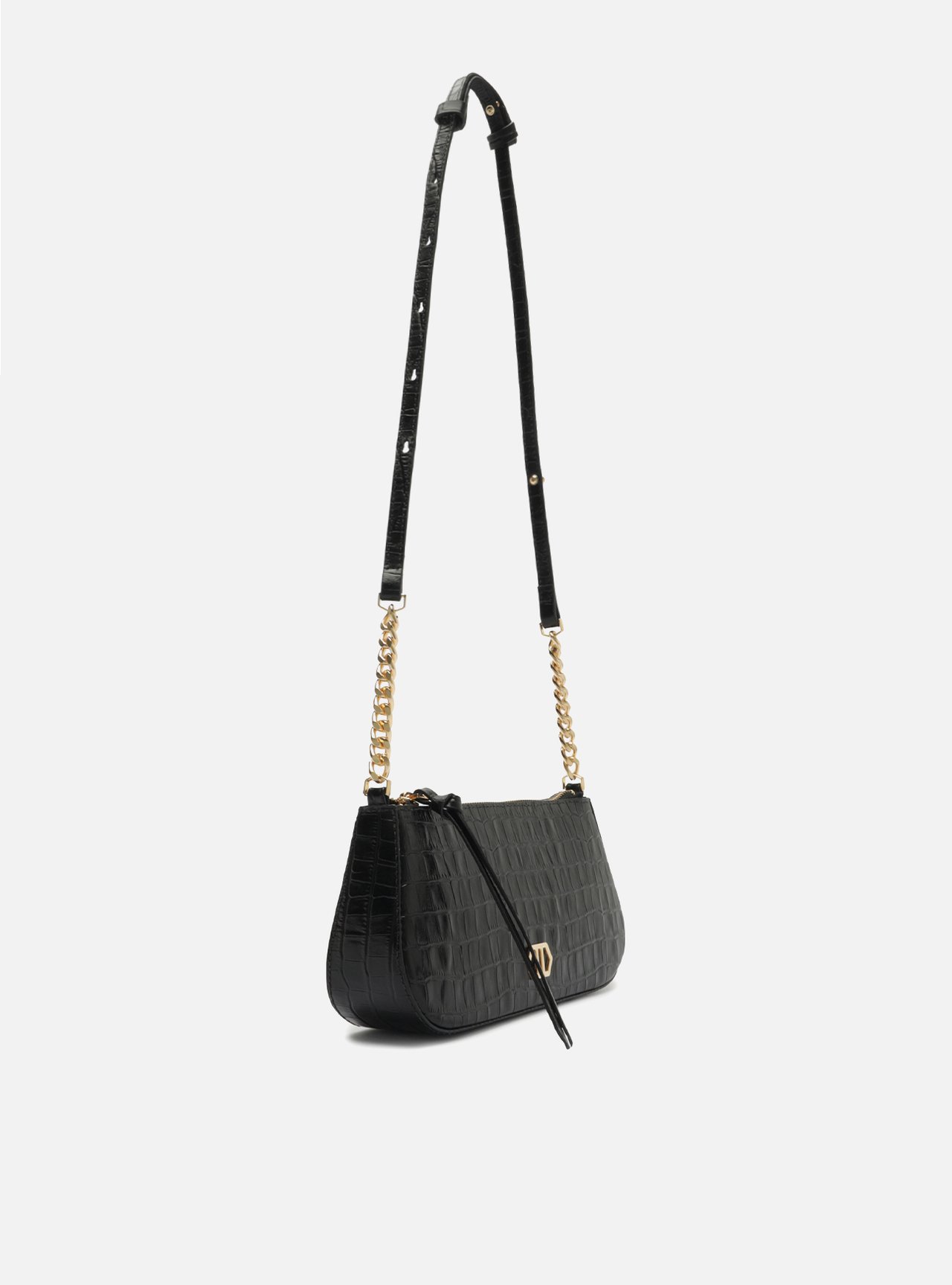 Bolsa Tiracolo Preta Couro Pequena Corrente — foto 5