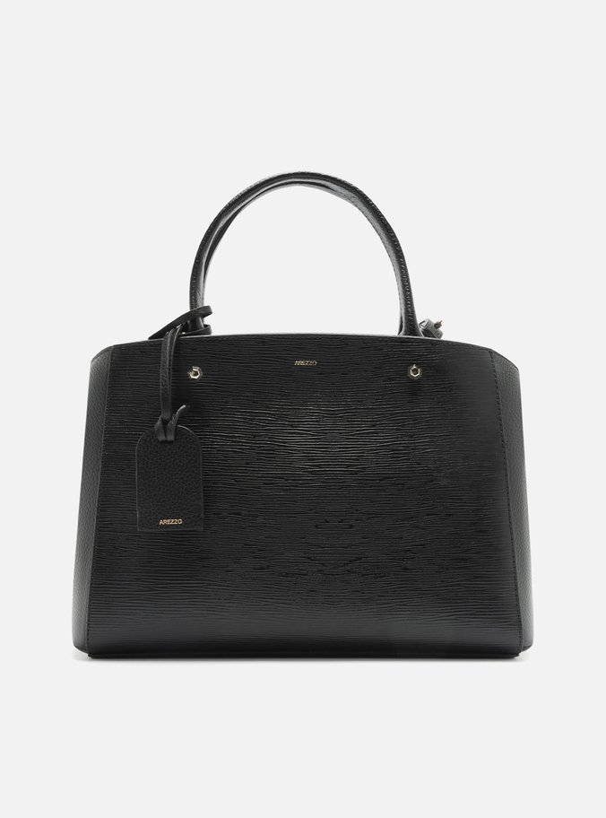 Bolsa Tote Preta Couro Wave Bella Média