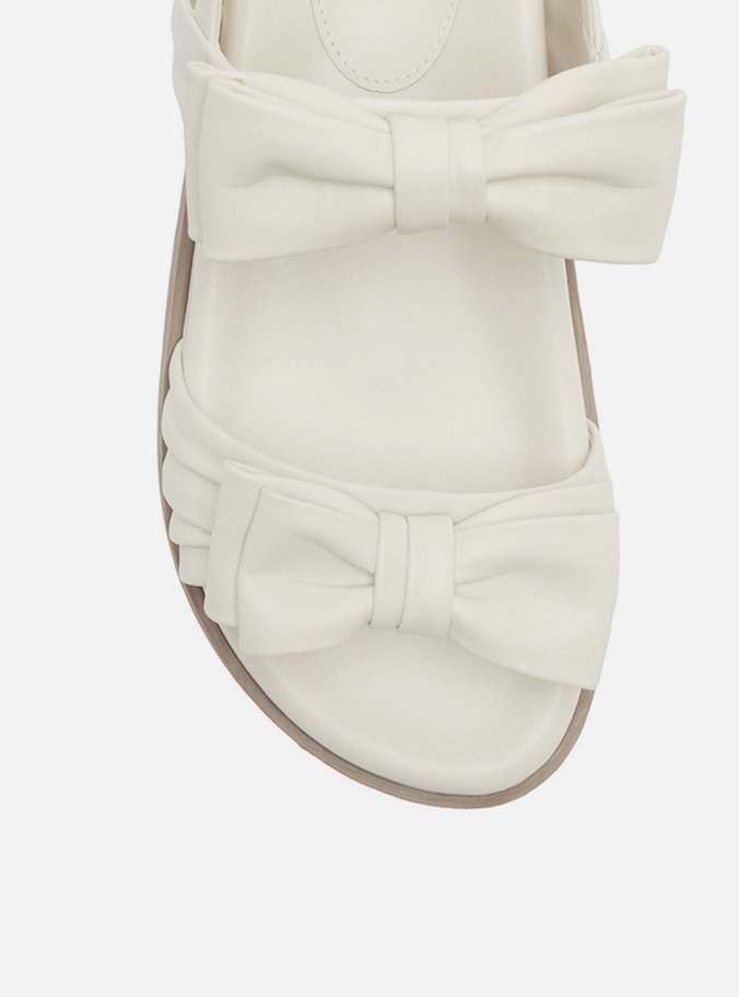 Sandália Papete Off-White Couro Tiras Laços