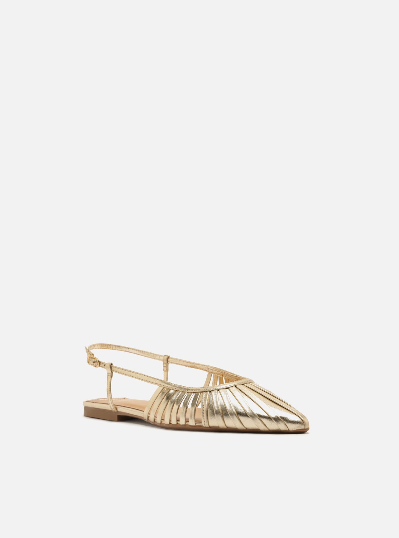 Sapatilha Dourada Couro Bico Fino Slingback Tiras — foto 2