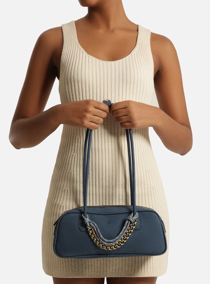 Bolsa Bowling Azul Nobuck Grande Cordão