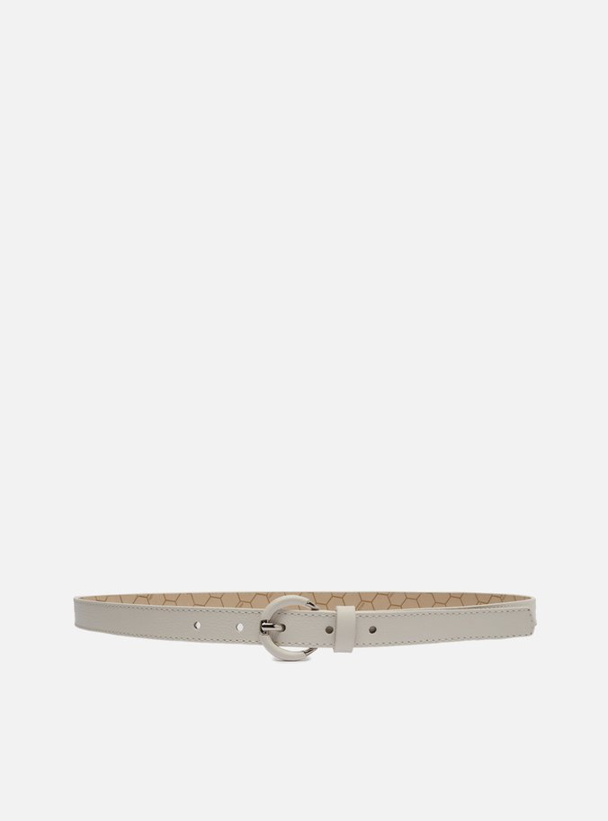 Cinto Branco Couro Fino Fivela Redonda Metal