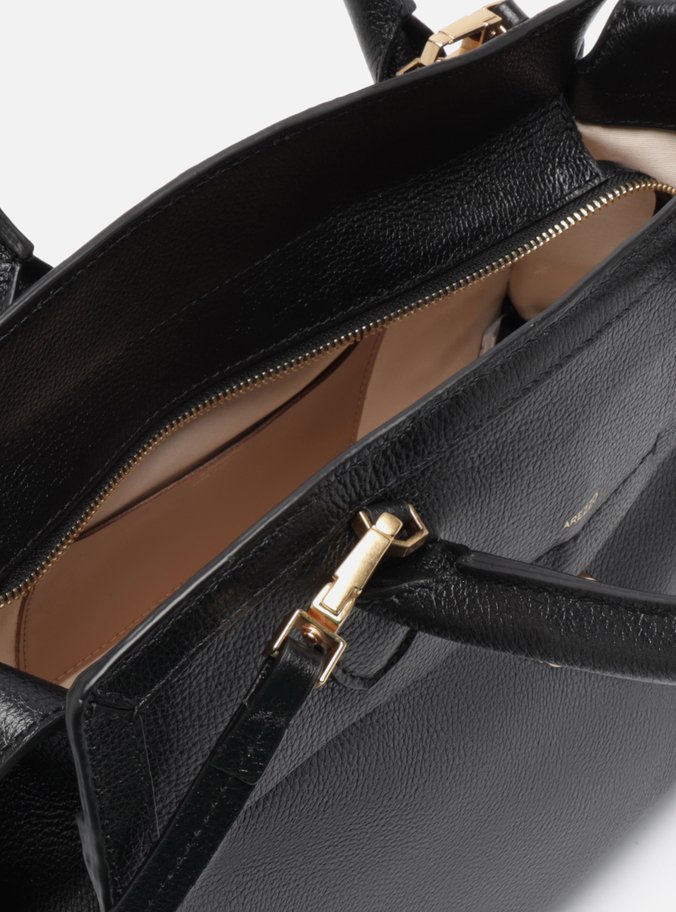 Bolsa Tote Preta Couro Grande Medalha