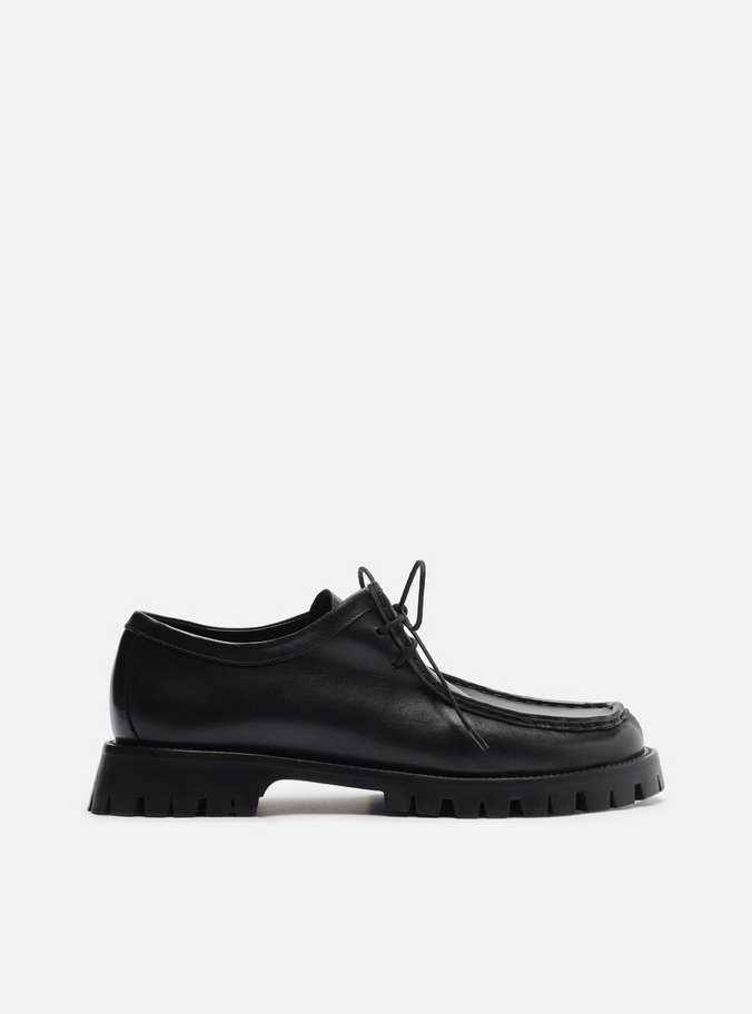 Mocassim Preto Couro Tratorado Amarração Siena