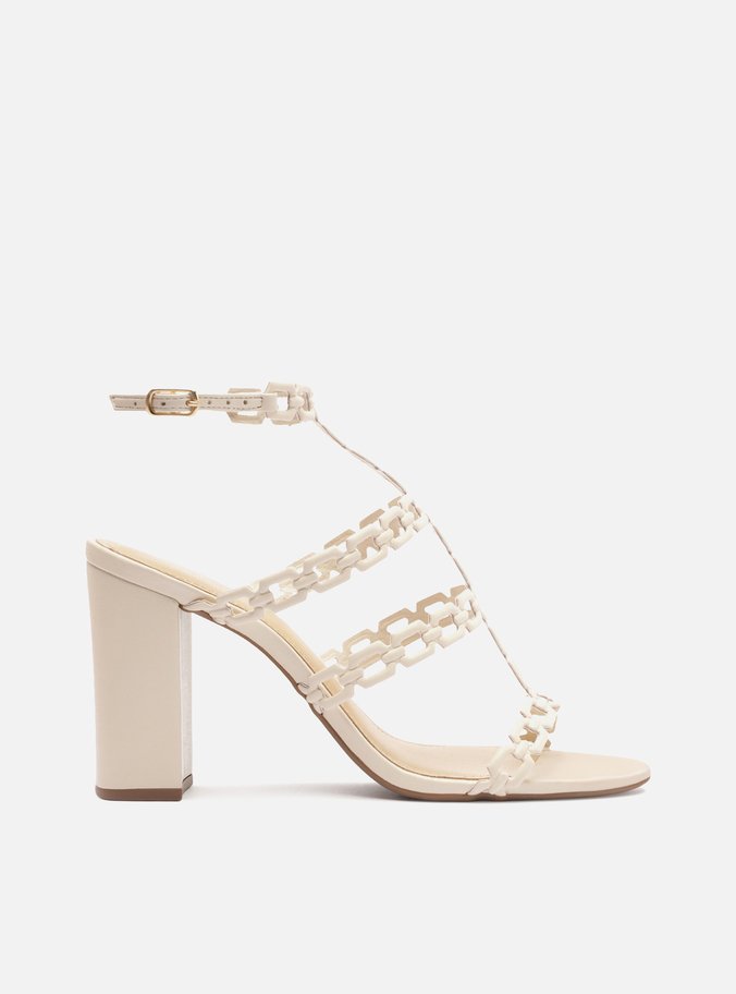 Sandália Off White Salto Alto Elos Gladiadora