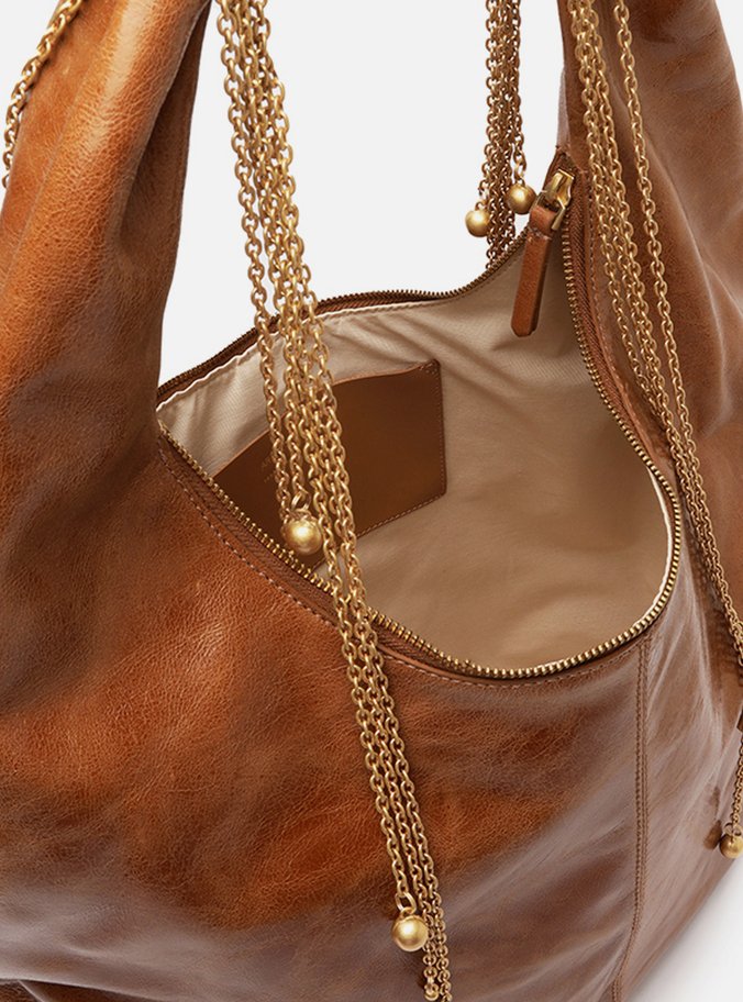 Bolsa Hobo Marrom Couro Grande Alça Metais