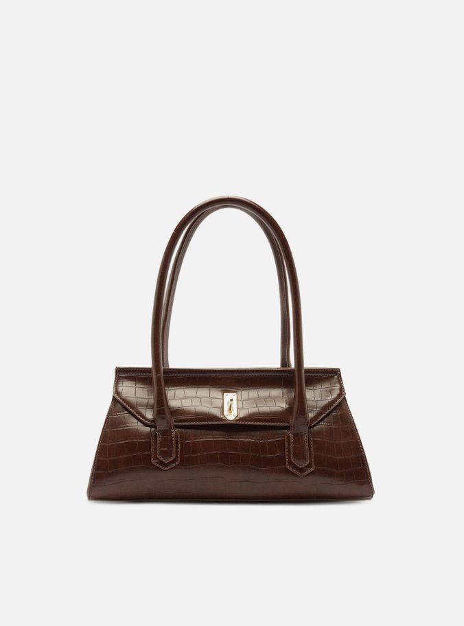 Bolsa Shoulder Marrom Média Croco Metais