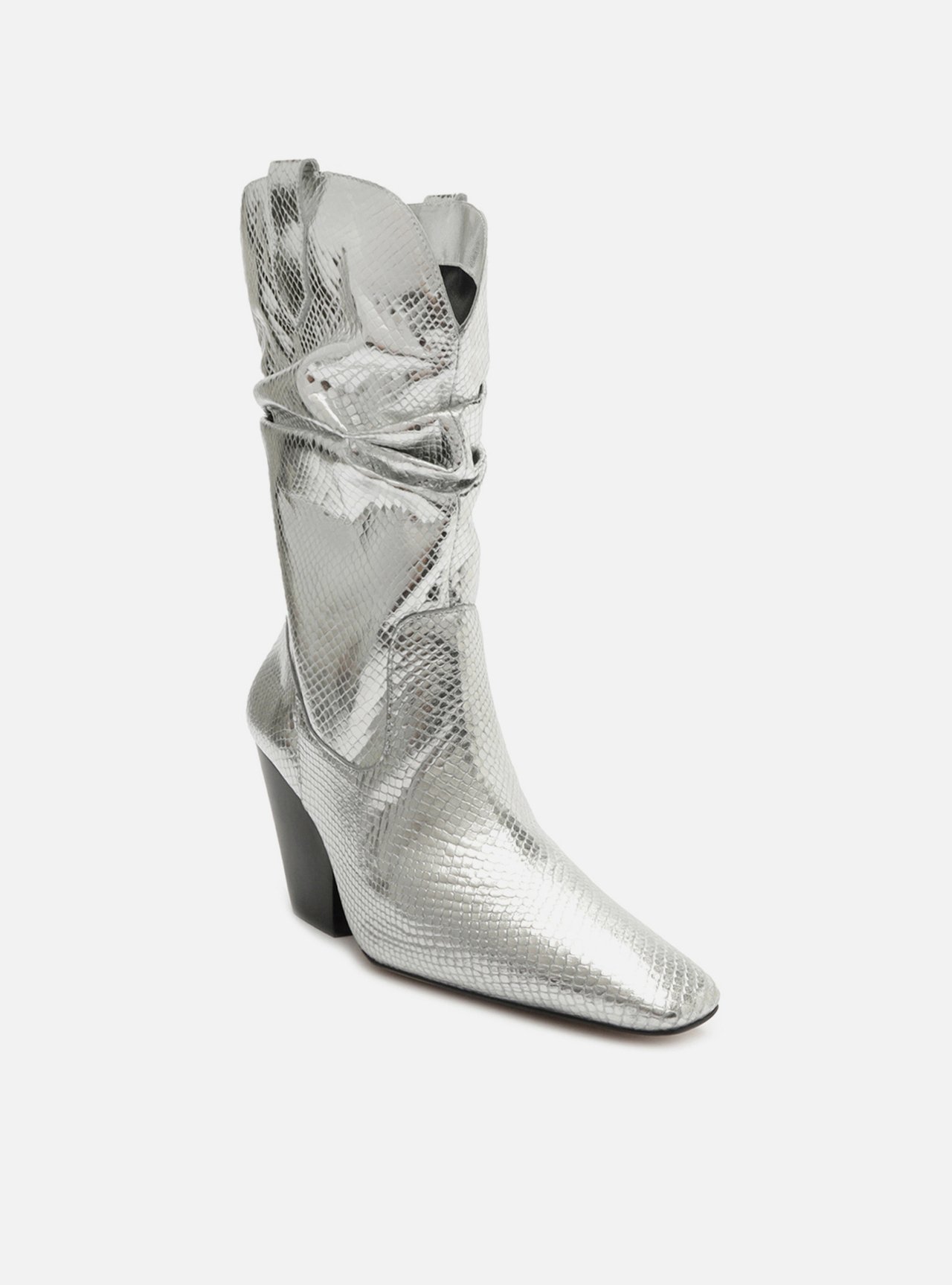 Bota Prata Couro Snake Cano Curto — foto 2
