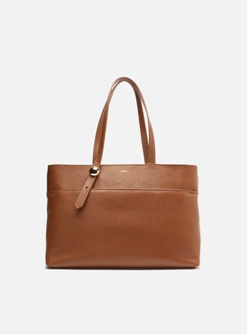 Bolsa Shopping Marrom Couro Grande Metal Bold