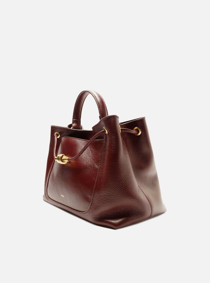 Bolsa Tote Vermelha Couro Média Nó Metal