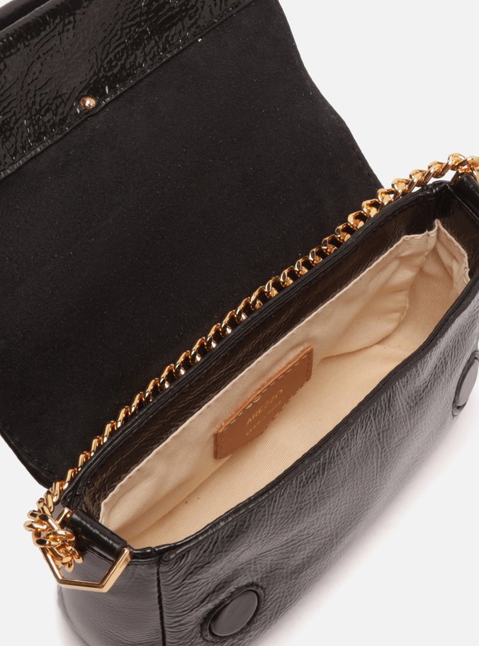 Bolsa Tiracolo Preta Couro Detalhe Pequena