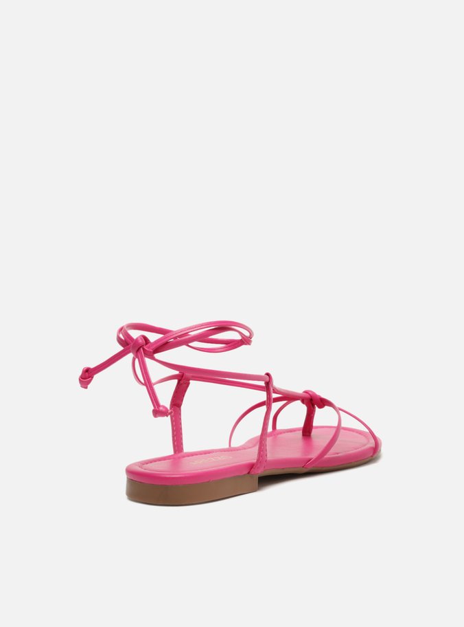 Sandália Rasteira Rosa Amarração Tiras Flats