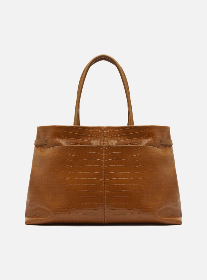 Bolsa Shopping Caramelo Couro Croco Grande Fivelas