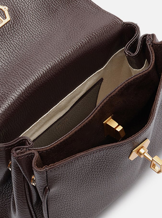 Bolsa Satchel Marrom Couro Pequena Lenço